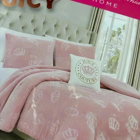 Juicy Couture Home Pink White Gold Accent Pillow and Two Standard Pillow Shams - Picture 4 of 11